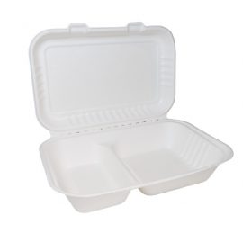 9″ x 6″ 2-Compartment Bagasse Clamshells 1×200