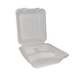 9″ Square 3-Compartment Bagasse Lunch Boxes