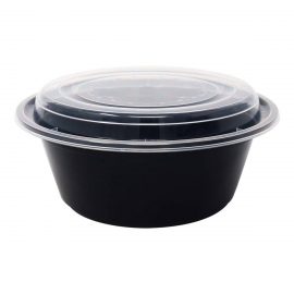 40oz/1080ml Round Containers & Lids – Black