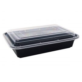 38oz/1080ml Rectangle Containers & Lids – Black