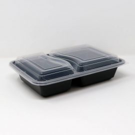 2 Compartment Rectangle Containers & Lids – Black