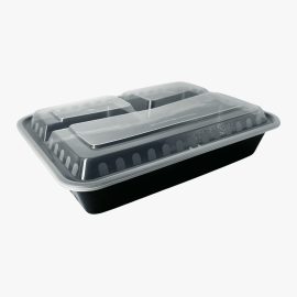 3 Compartment Rectangle Containers & Lids – Black