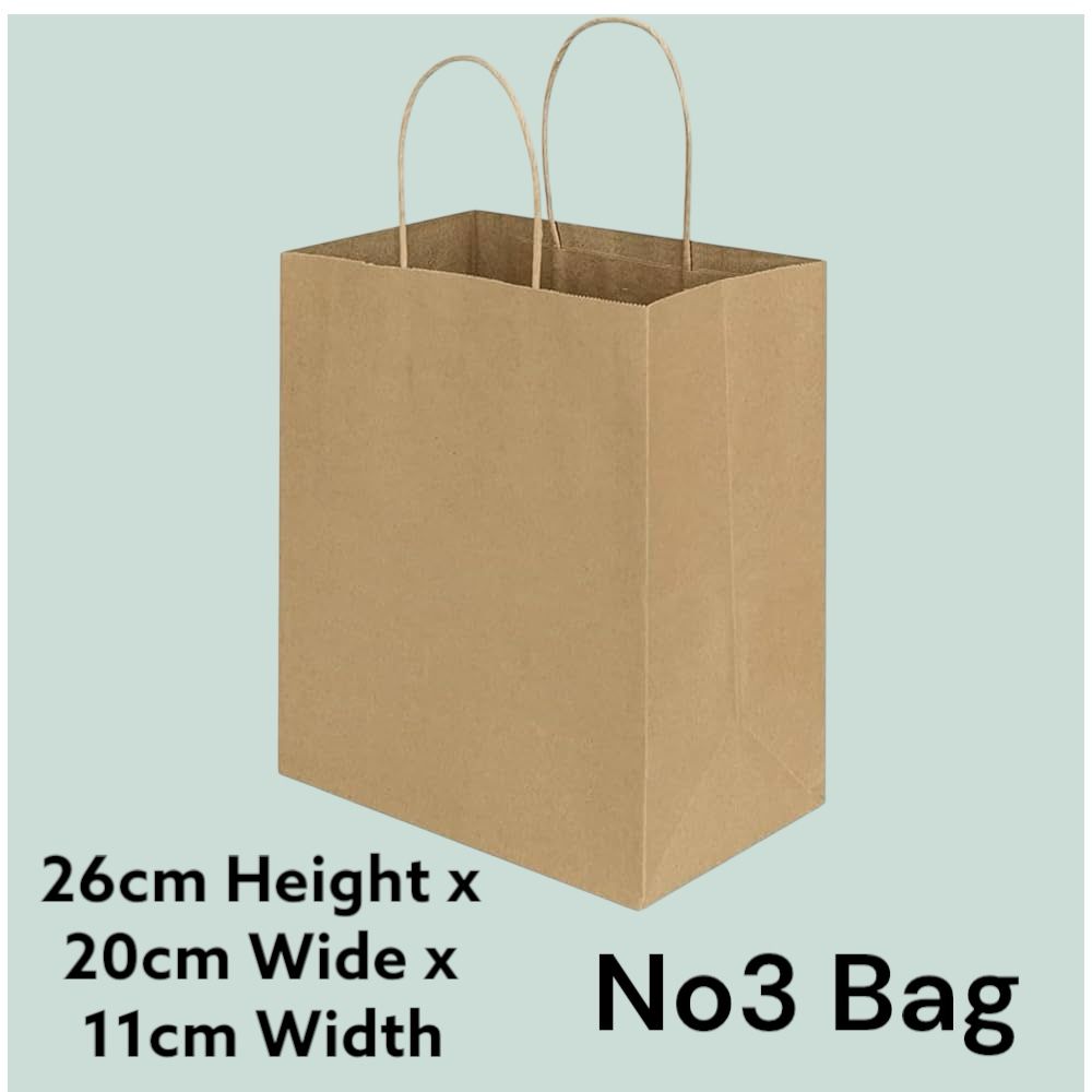 Twist Handle Kraft (No3) Bags 20cm W x 26cm H x 11cm Gus 90gsm Cased 1x300